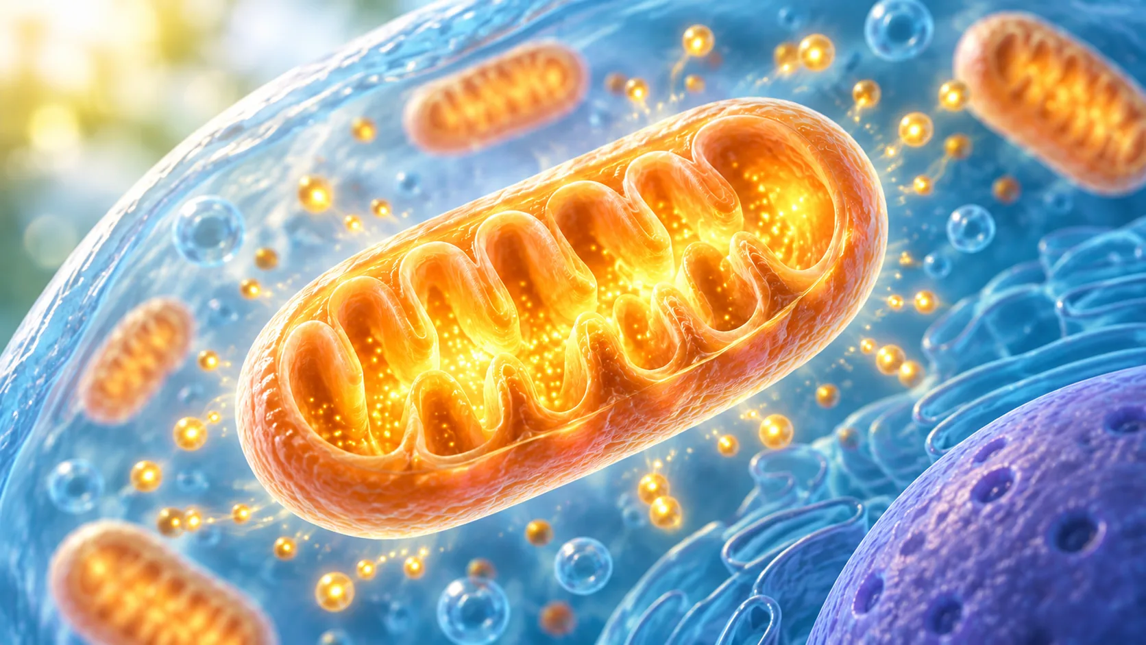 Illustration of mitochondria inside a cell.